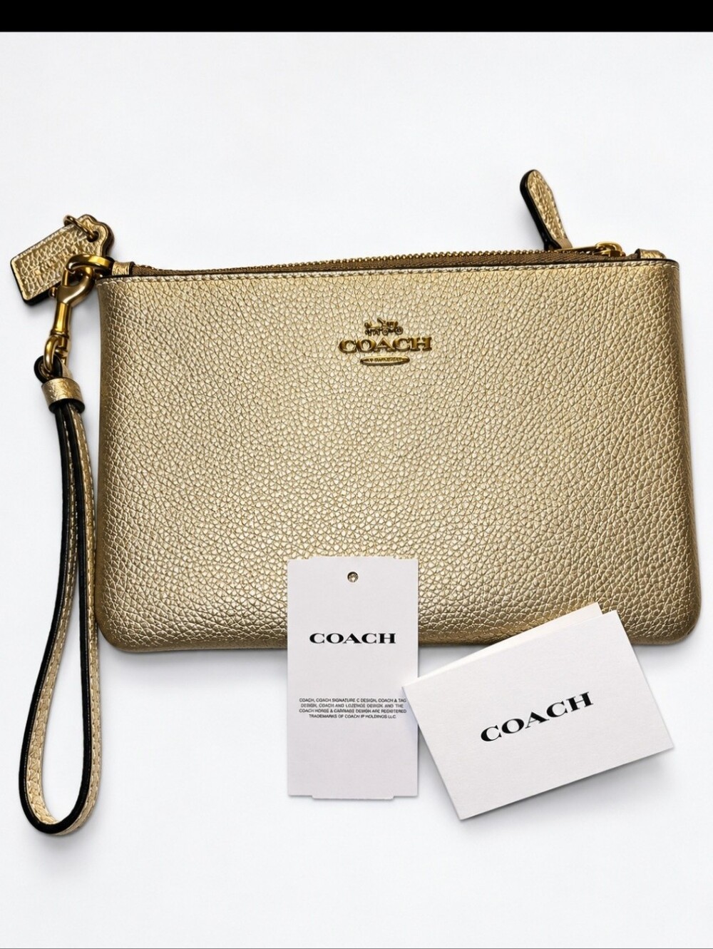 Coach Zip Wristlet In Metallic Crossgrain Leather Gold